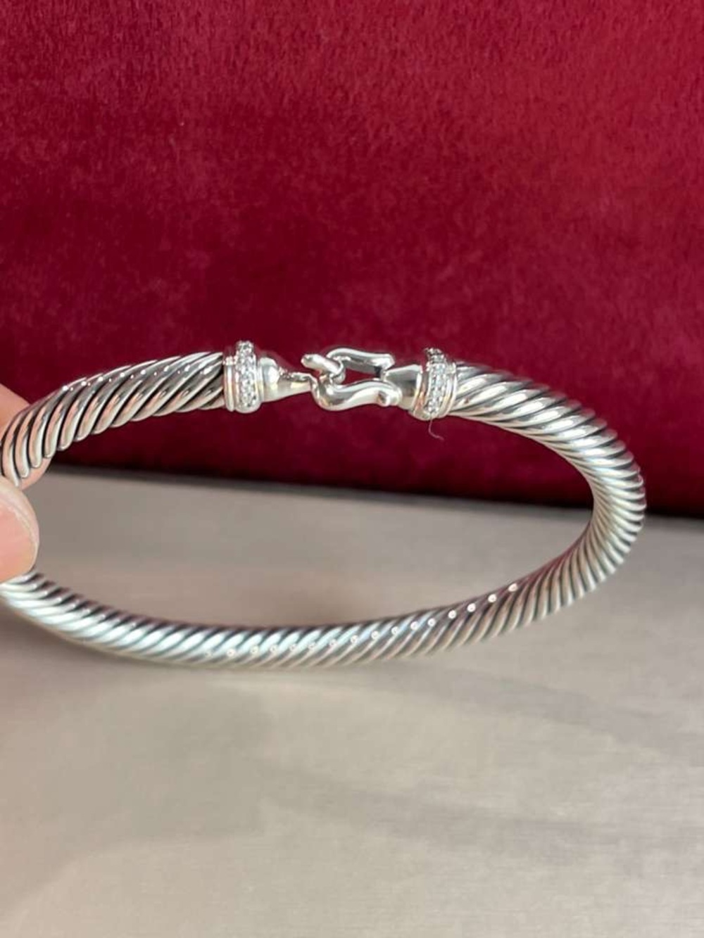 David Yurman 925 Sterling Silver 5mm diamond buckle Cable Bangle Bracelet small - Picture 9 of 10